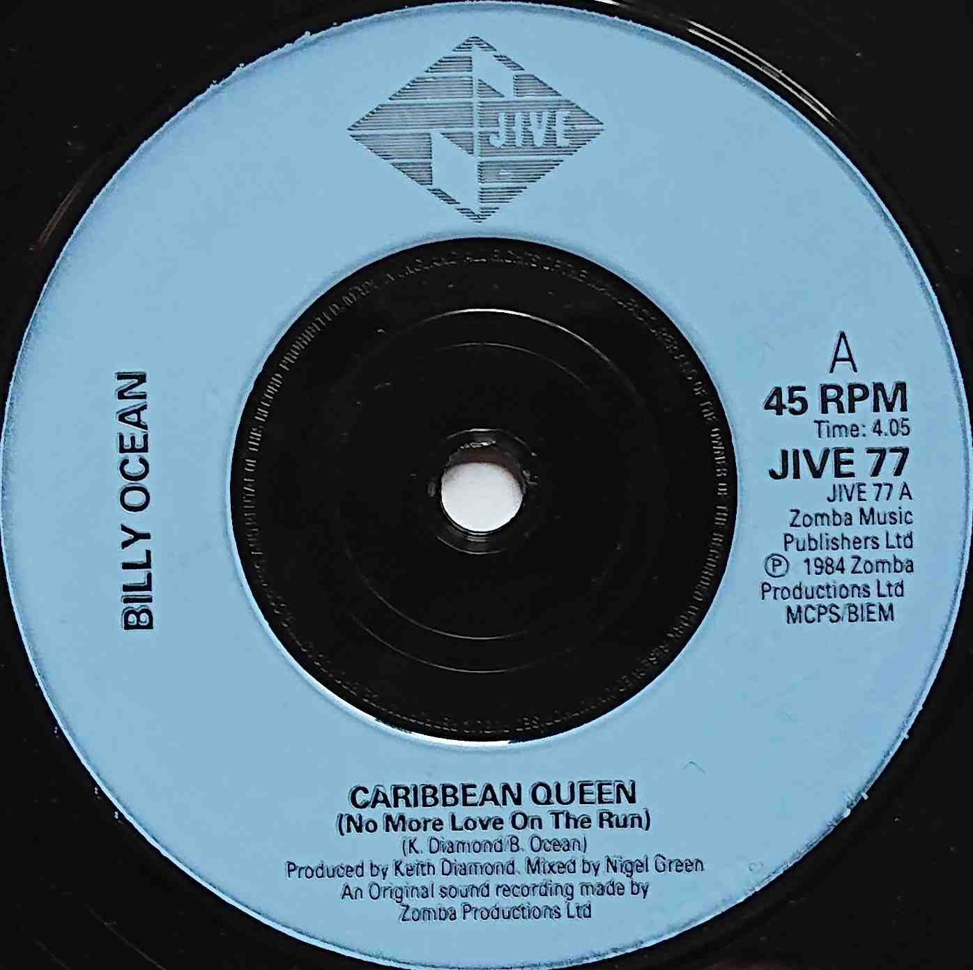 JIVE 77 Caribbean Queen (No more love on the run) Billy Ocean  Label